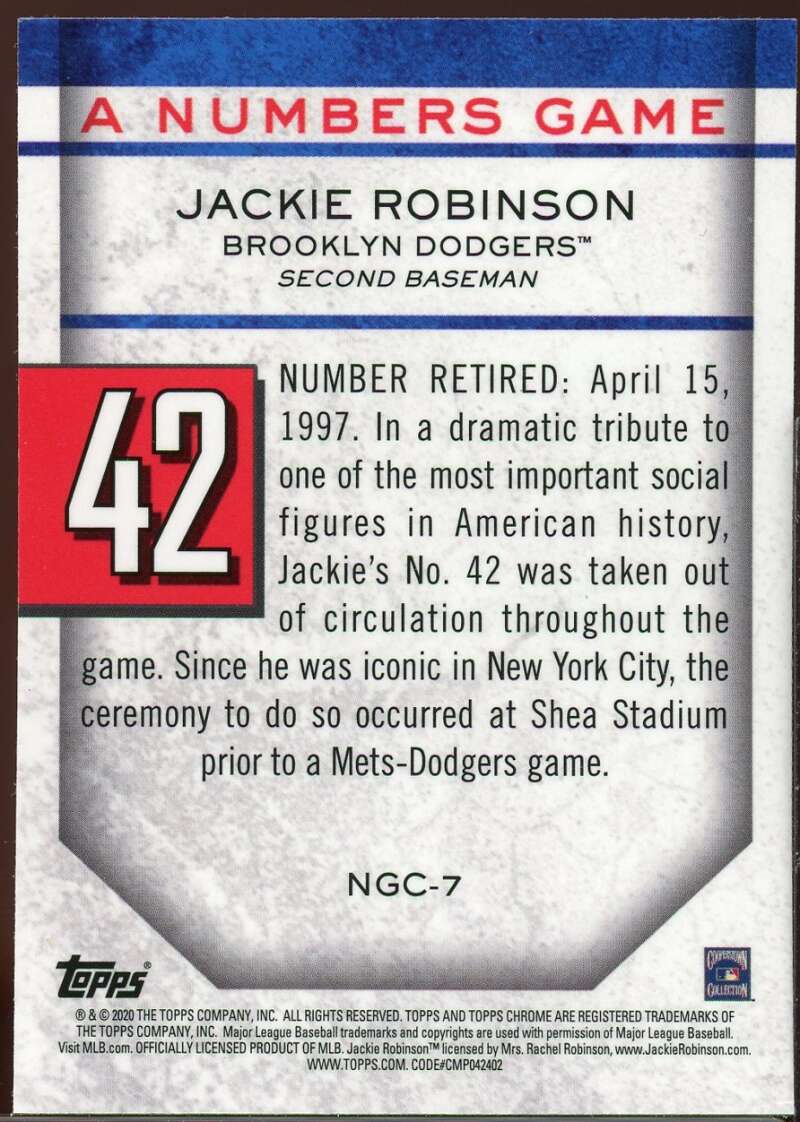 Jackie Robinson Card 2020 Topps Chrome Update A Numbers Game #NGC7 Image 2