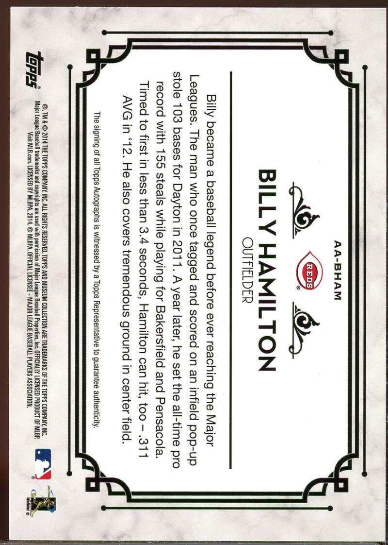 Billy Hamilton Card 2014 Topps Museum Collection Autographs #AABHAM /399 Image 2