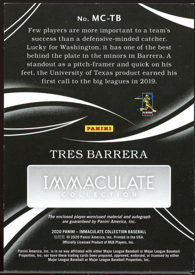 Tres Barrera Rookie 2020 Immaculate Collection Monochrome Memorabilia Auto #27 Image 2