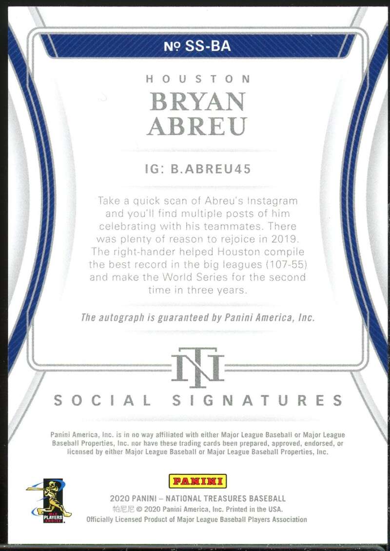 Bryan Abreu Rookie Card 2020 Panini National Treasures Social Signatures #6 Image 2