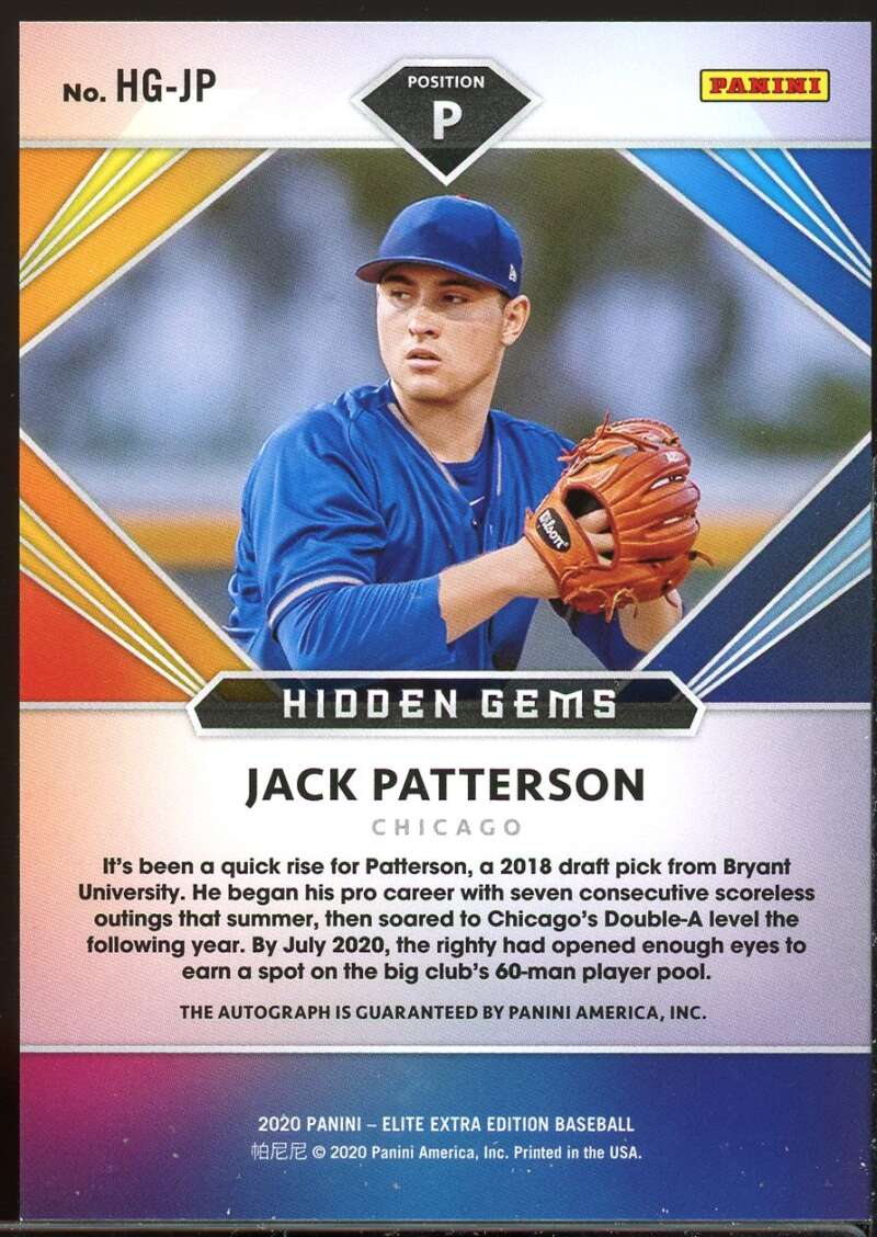 Jack Patterson Rookie Card 2020 Elite Extra Edition Hidden Gems Autographs #18 Image 2