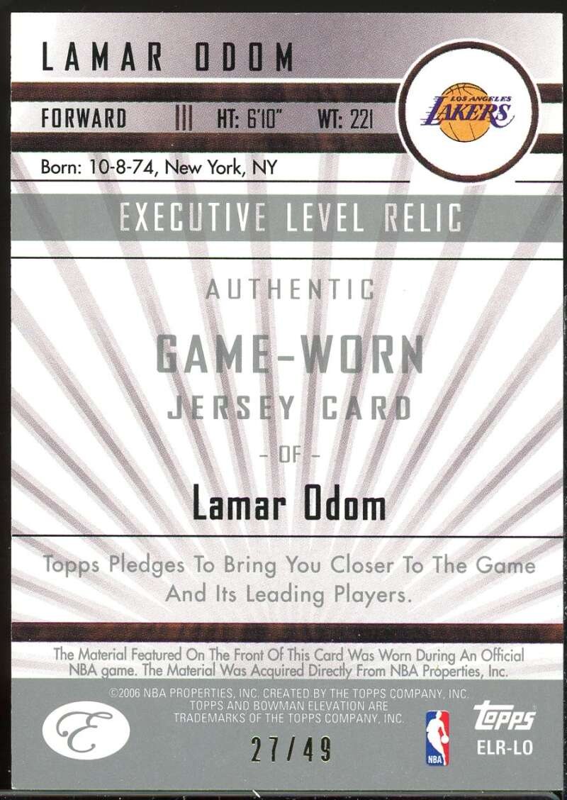 Lamar Odom Card 2006-07 Bowman Elevation Executive Level Relics Dual Red #DRLO Image 2