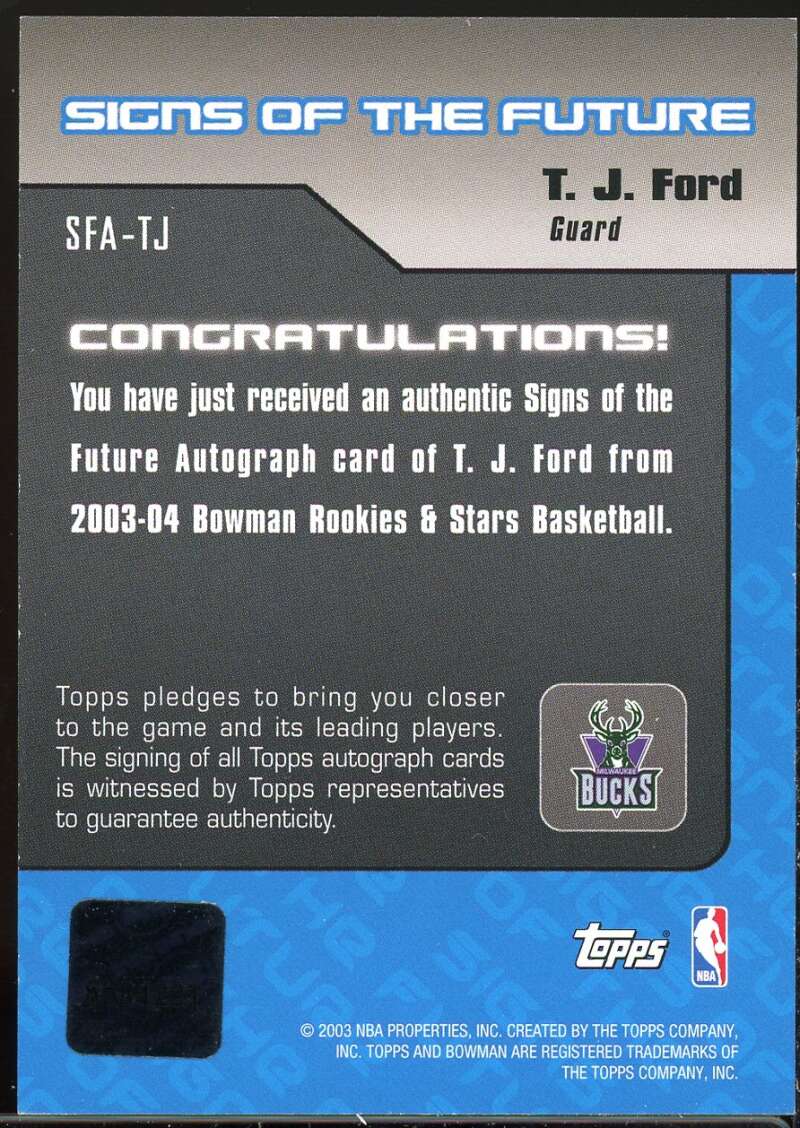 T.J. Ford Rookie Card 2003-04 Bowman Signs of the Future #TJ Image 2