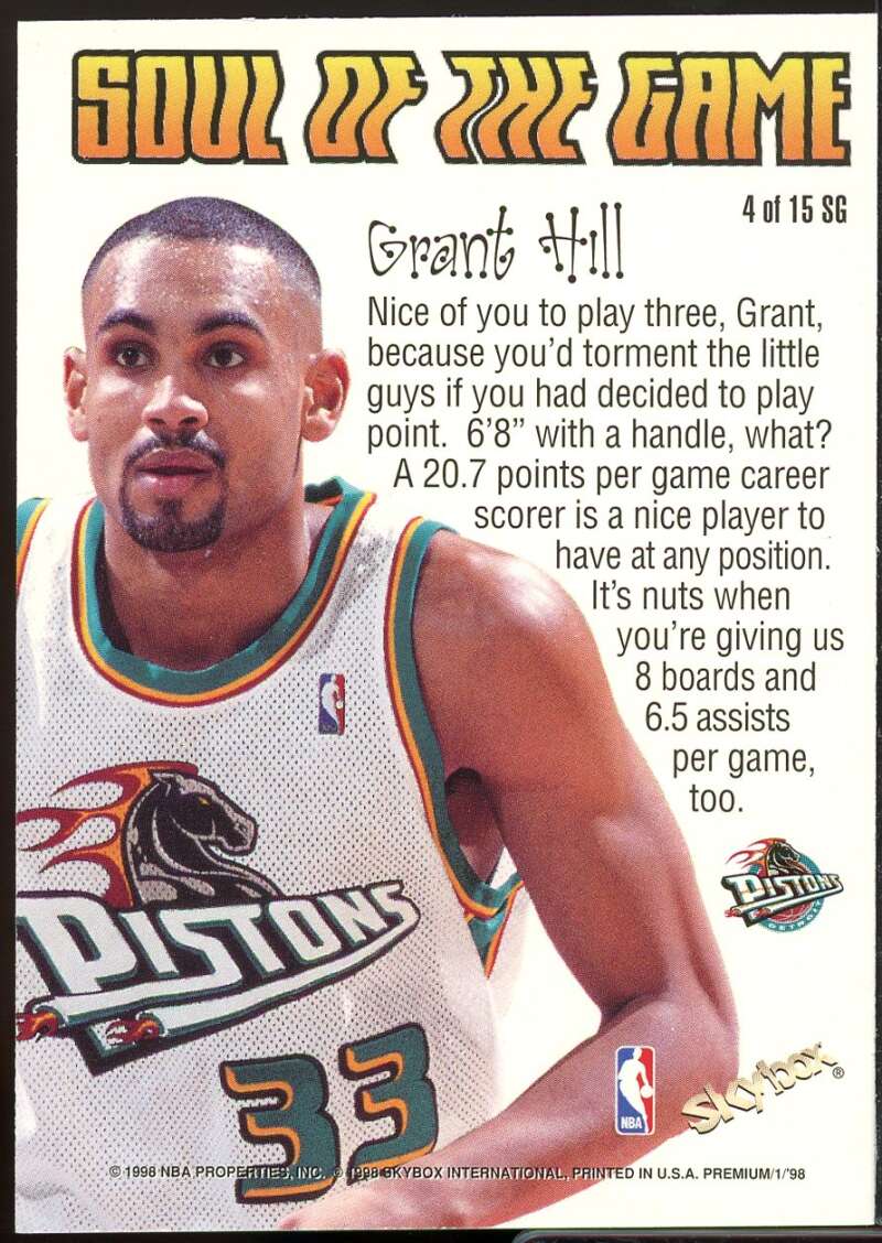 Grant Hill Card 1998-99 SkyBox Premium Soul of the Game #4 Image 2