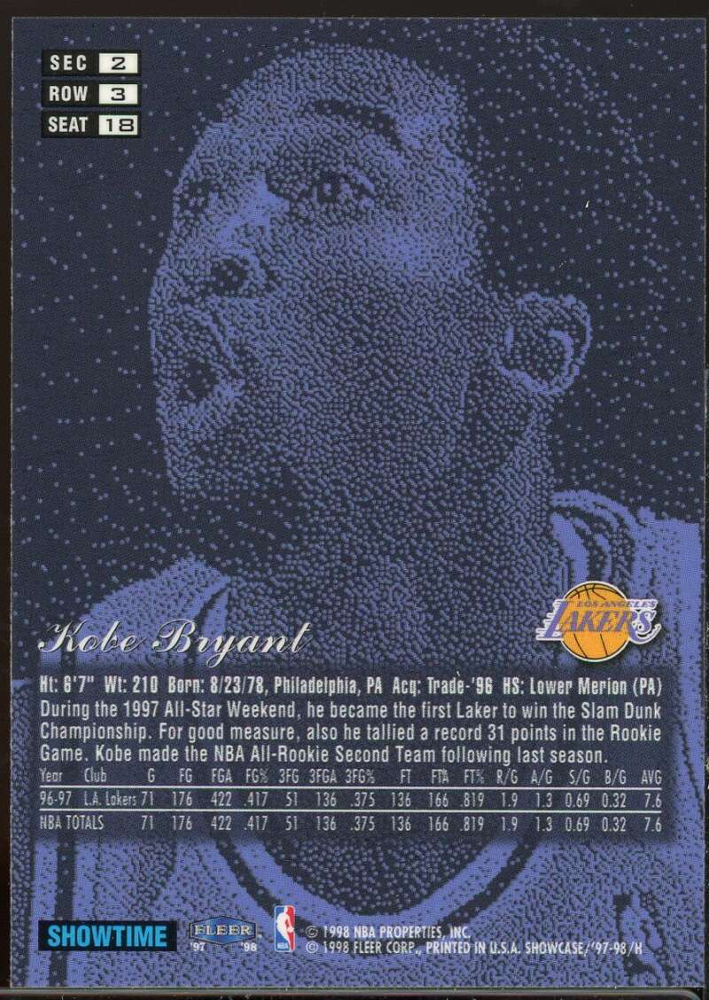 Kobe Bryant Card 1997-98 Flair Showcase Row 3 #18 Image 2