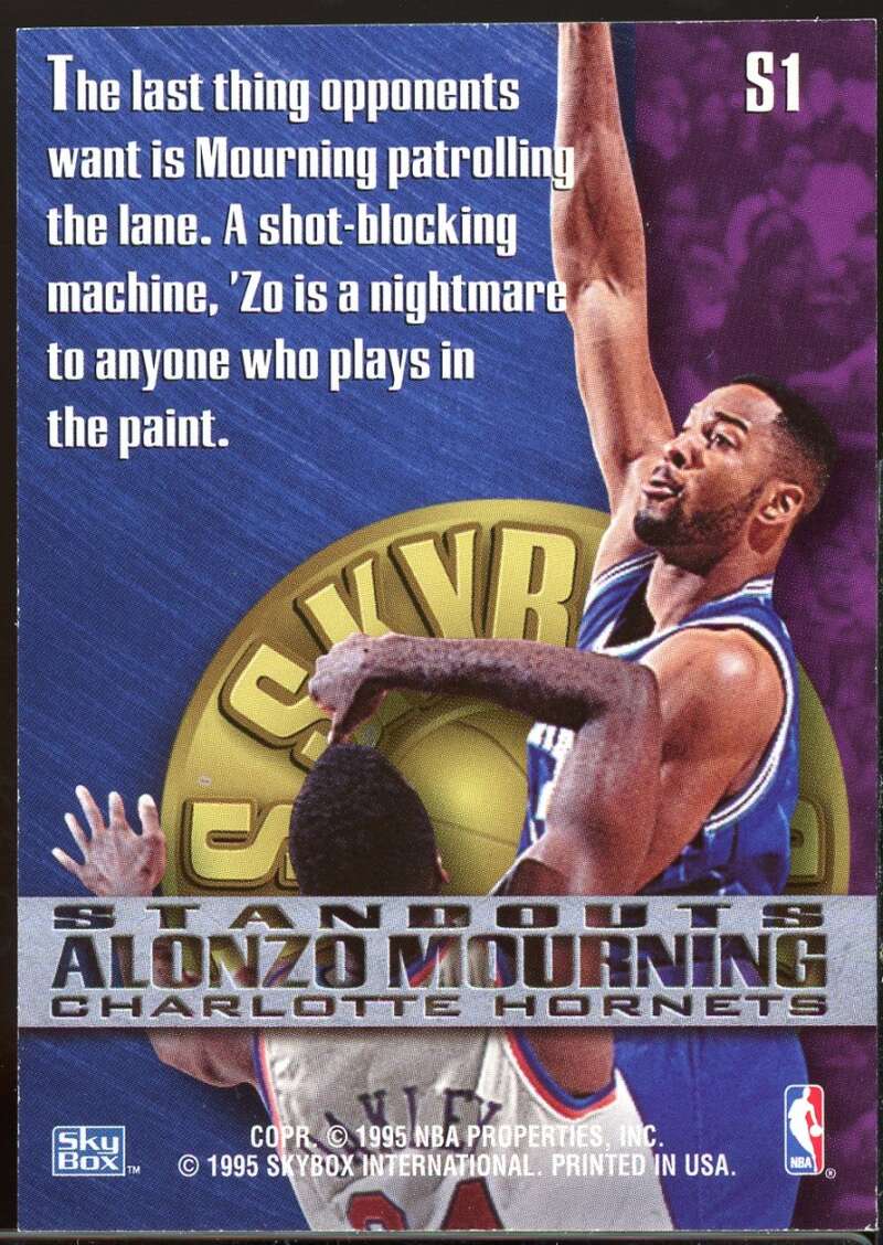 Alonzo Mourning Card 1995-96 SkyBox Premium Standouts #S1 Image 2