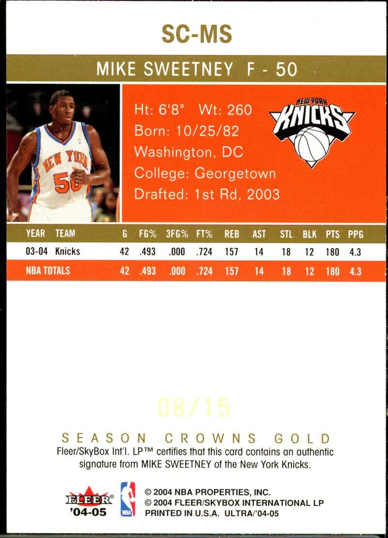 Mike Sweetney Card 2004-05 Ultra Season Crowns Autographs Gold #MS Image 2