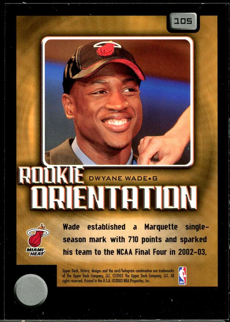 Dwyane Wade Rookie Card 2003-04 Upper Deck Victory #105 Image 2