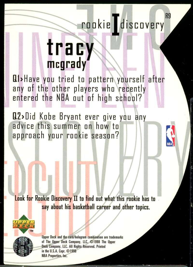 Tracy McGrady Rookie Card 1997-98 Upper Deck Rookie Discovery 1 #R9 Image 2