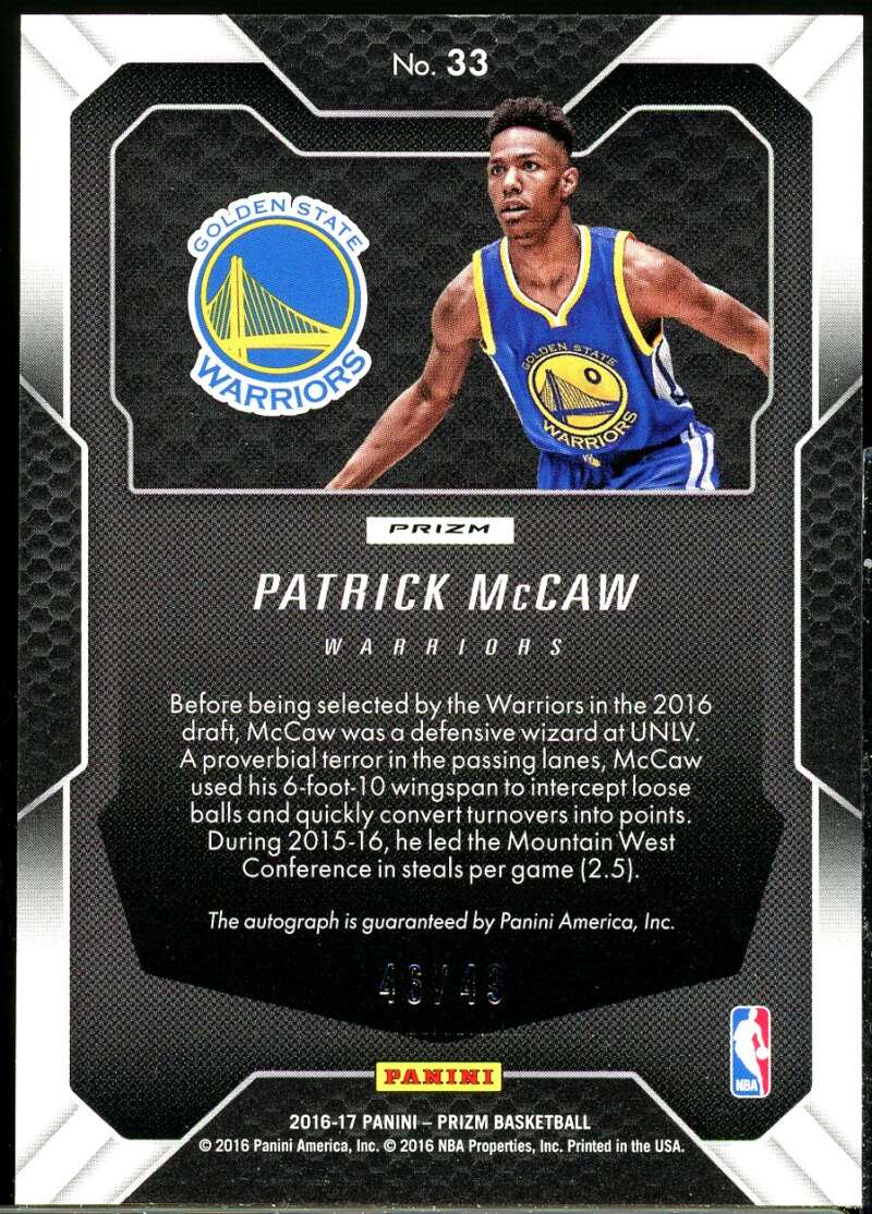 Patrick McCaw Rookie Card 2016-17 Panini Prizm Rookie Signatures Prizms Blue #33 Image 2