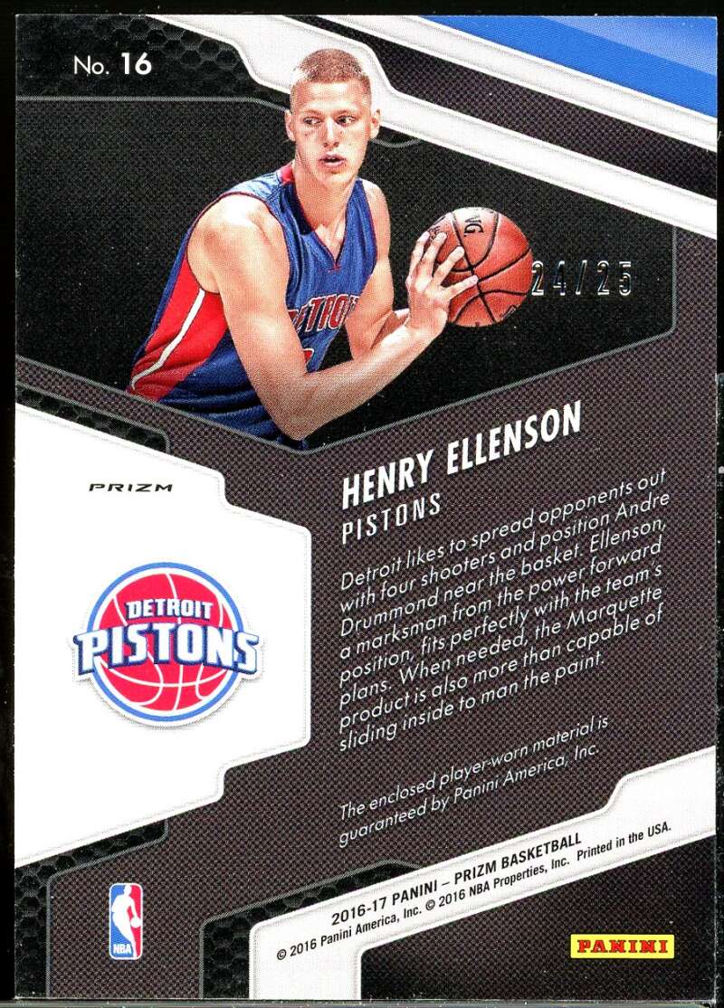 Henry Ellenson Card 2016-17 Panini Prizm Rookie Jerseys Prizms Orange Wave #16 Image 2