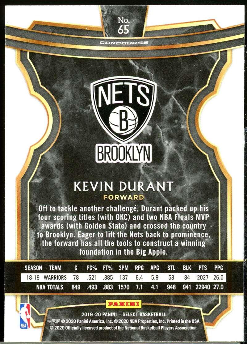 Kevin Durant Card 2019-20 Select #65 Image 2