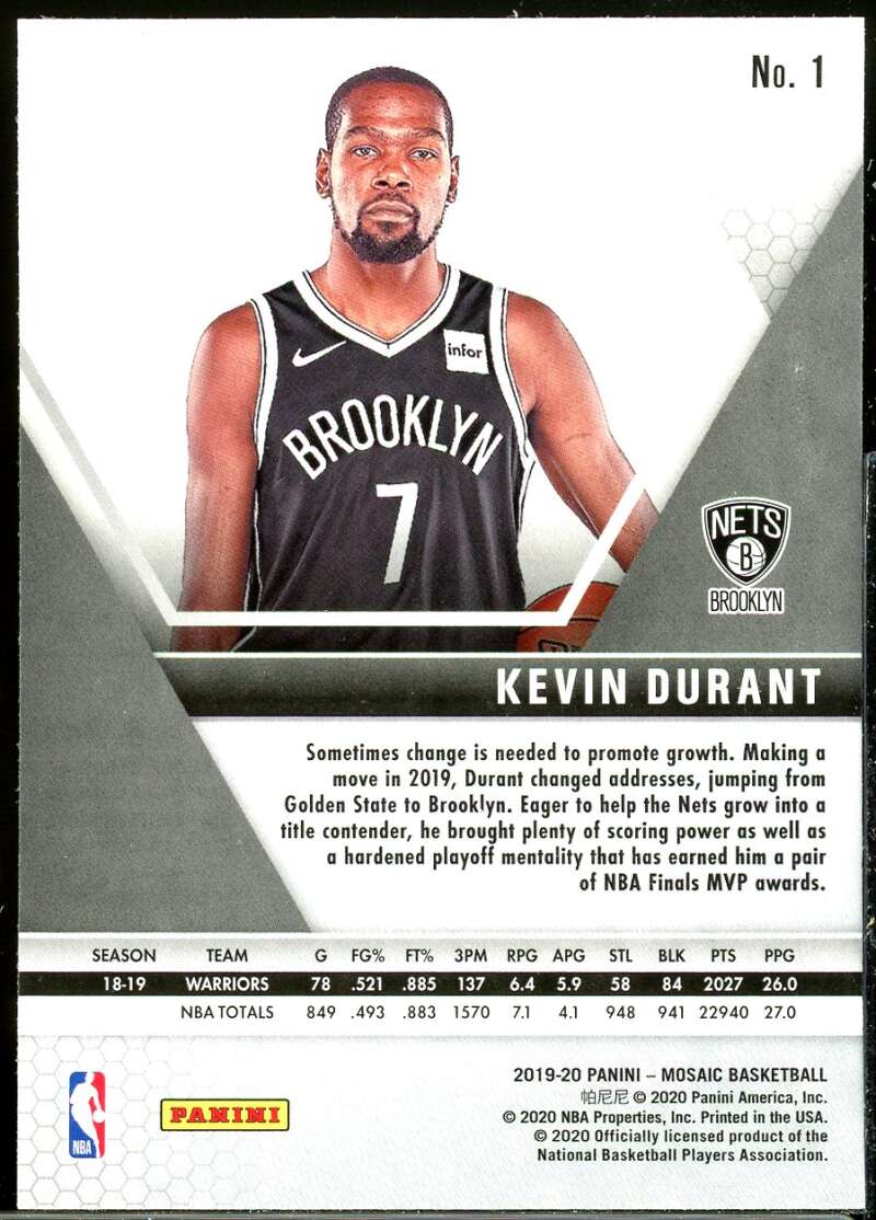 Kevin Durant Card 2019-20 Panini Mosaic #1 Image 2