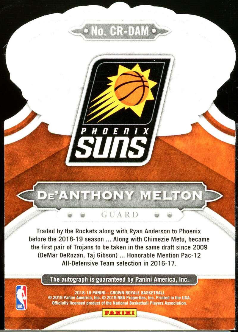 De'Anthony Melton Rookie 2018-19 Crown Royale Crown Autographs Rookie Purple #10 Image 2