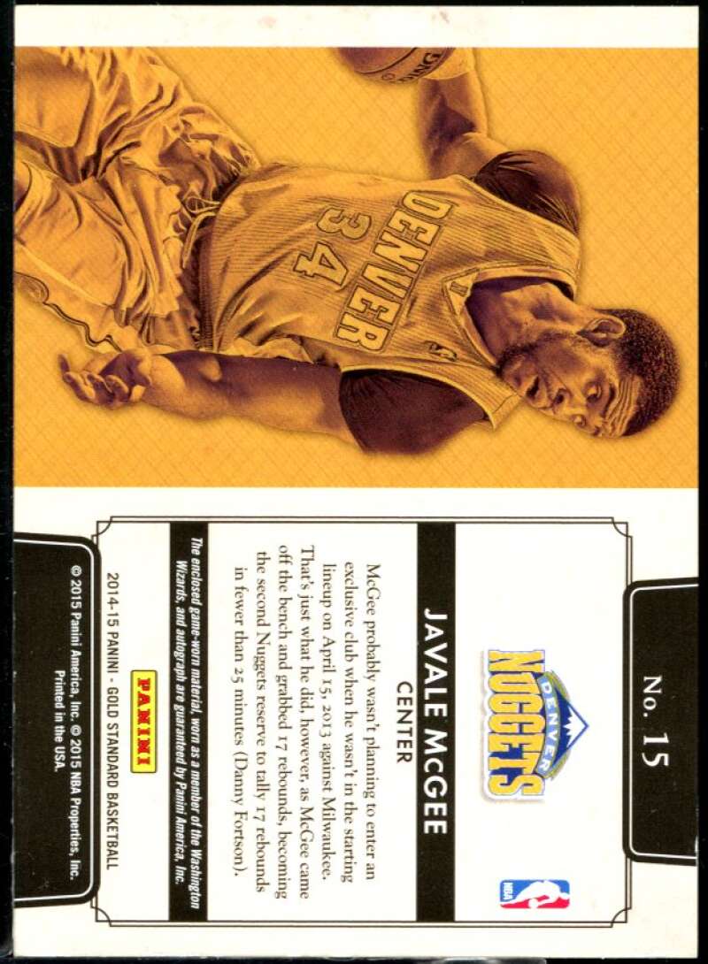 JaVale McGee 2014-15 Panini Gold Standard Marks of Gold Jersey Autographs #15 Image 2