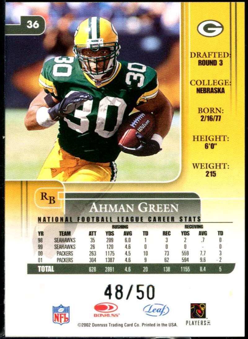 Ahman Green Card 2002 Leaf Rookies and Stars Longevity #36 Image 2