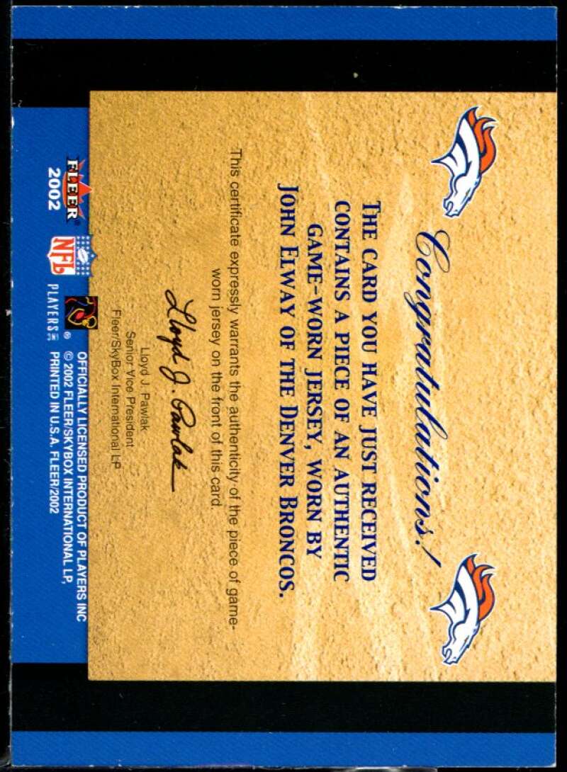 John Elway JSY/Terrell Davis 2002 Fleer Tradition Classic Combo Memorabilia #10 Image 2