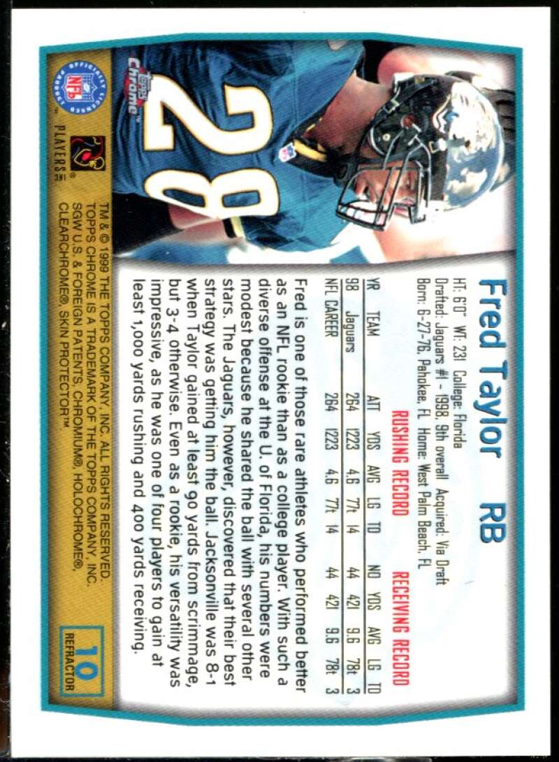 Fred Taylor Card 1999 Topps Chrome Refractors #10 Image 2