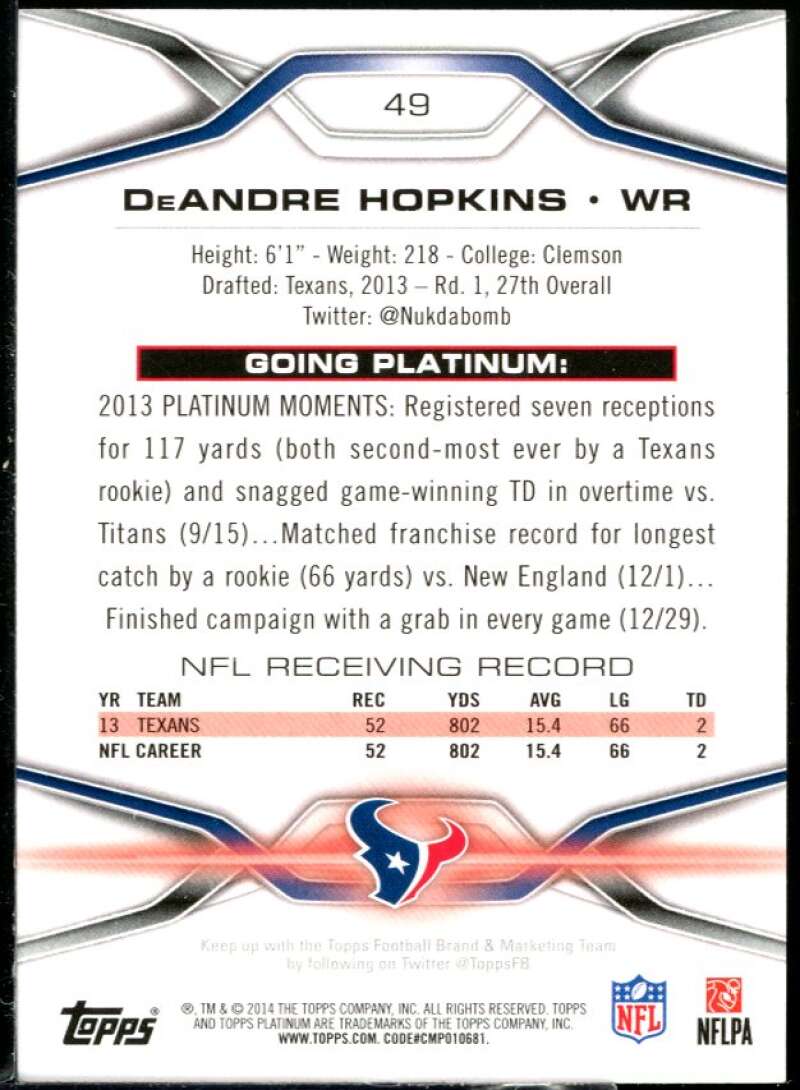 DeAndre Hopkins Card 2014 Topps Platinum #49 Image 2