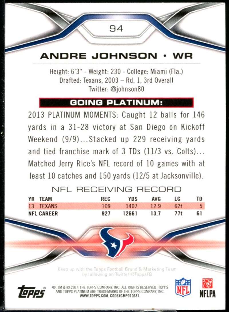 Andre Johnson Card 2014 Topps Platinum #94 Image 2