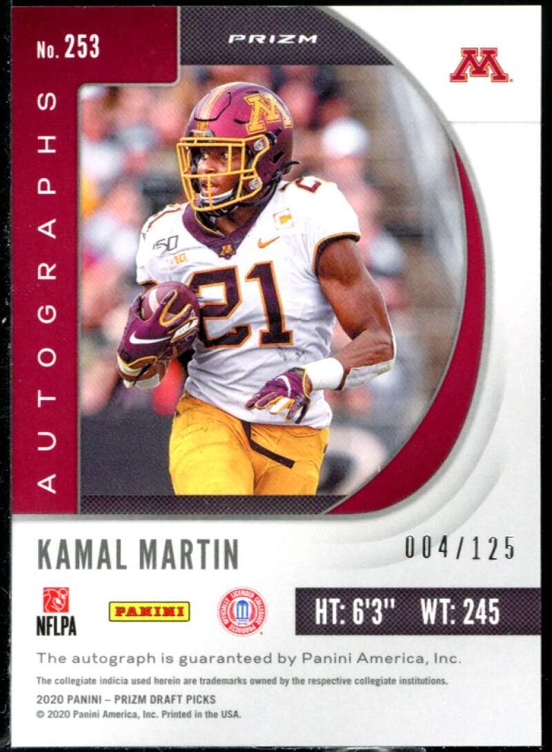 Kamal Martin Rookie 2020 Panini Prizm Draft Autograph Prizms Neon Green #253 Image 2