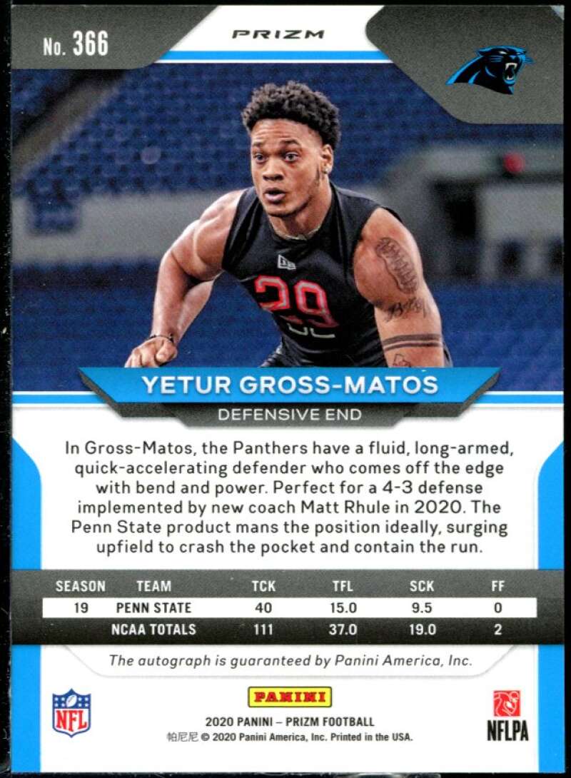 Yetur Gross-Matos Rookie 2020 Panini Prizm Auto Prizms Neon Green Pulsar #366 Image 2