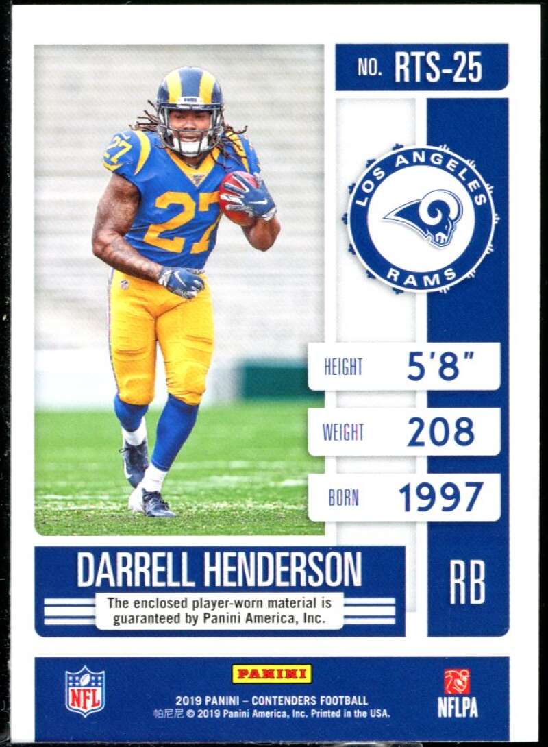 Darrell Henderson Rookie Card 2019 Panini Contenders Rookie Ticket Swatches #25 Image 2