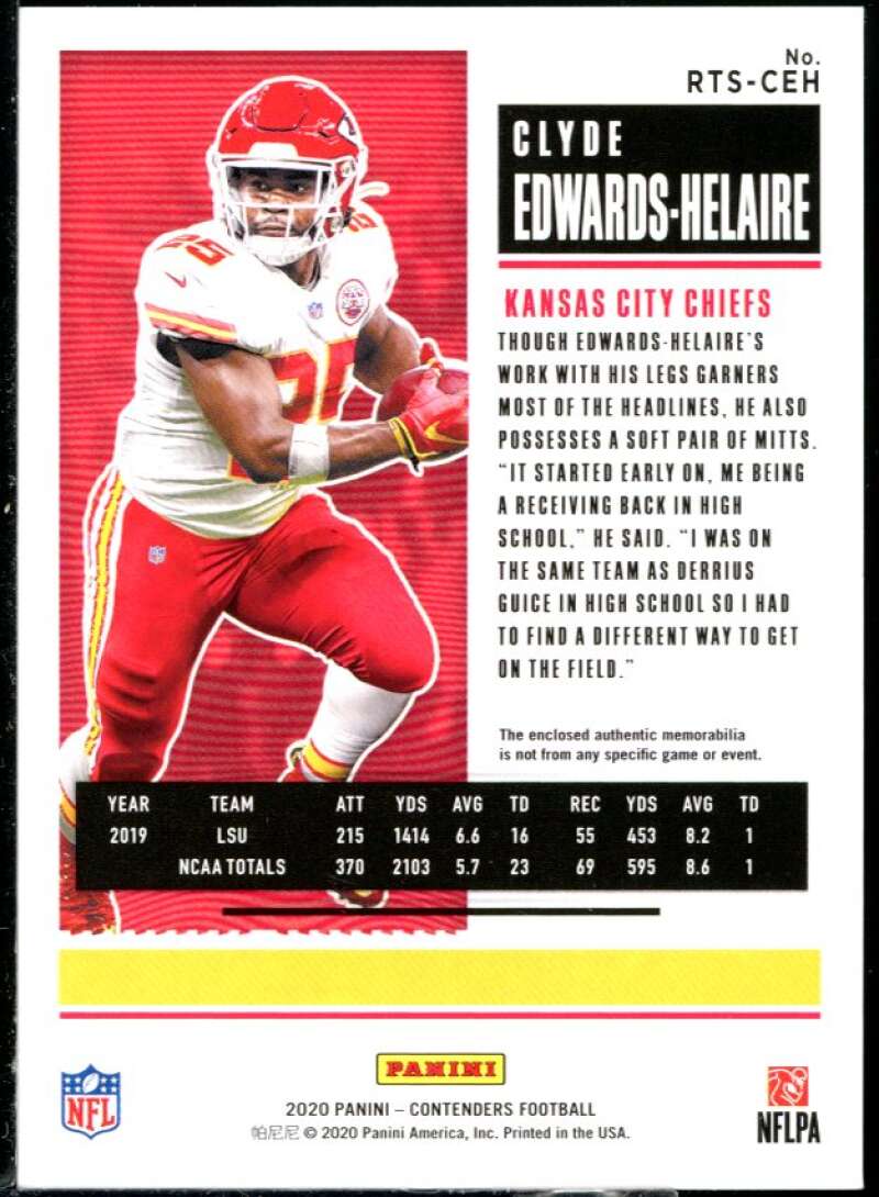 Clyde Edwards-Helaire Rookie 2020 Panini Contenders Rookie Ticket Swatches #12 Image 2