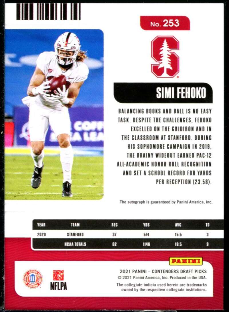 Simi Fehoko AU Card 2021 Panini Contenders Draft Picks Cracked Ice #253 Image 2