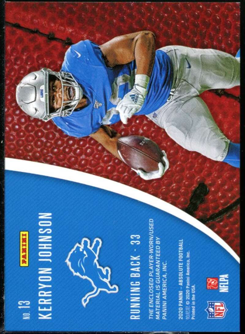 Kerryon Johnson Card 2020 Absolute Ball Hoggs Materials #13 Image 2