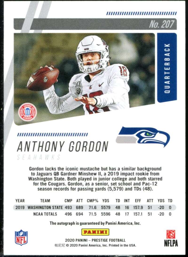 Anthony Gordon Rookie Card 2020 Prestige Xtra Points Signatures Blue #207 Image 2