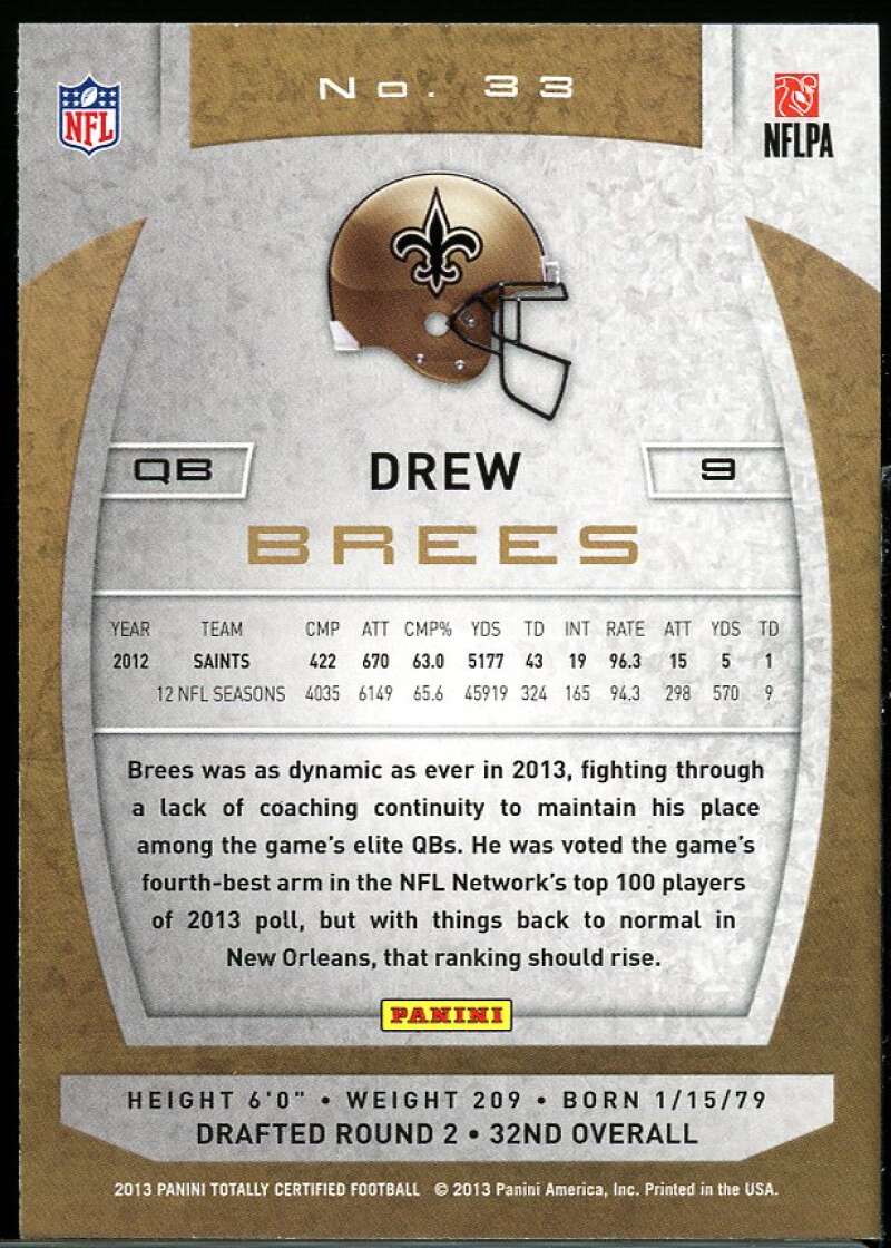 Drew Brees Card 2013 Totally Certified #33 Image 2