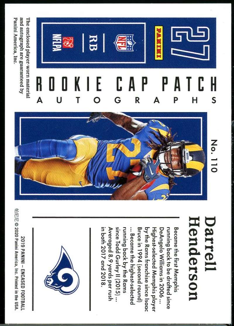 Darrell Henderson HAT AU Rookie Card 2019 Panini Encased #110 Image 2