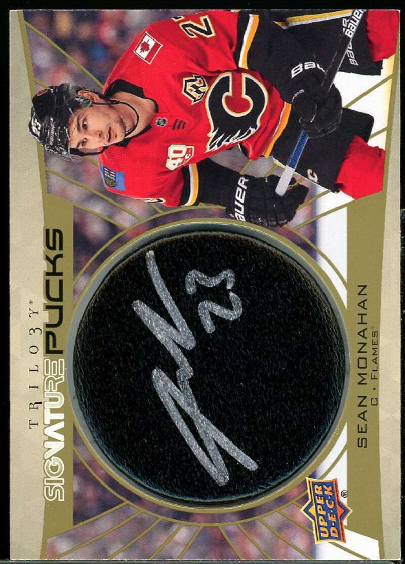 Sean Monahan E EXCH Card 2014-15 Upper Deck Trilogy Signature Pucks #SPSM Image 1