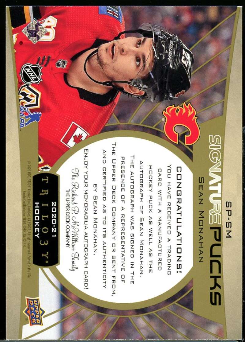 Sean Monahan E EXCH Card 2014-15 Upper Deck Trilogy Signature Pucks #SPSM Image 2