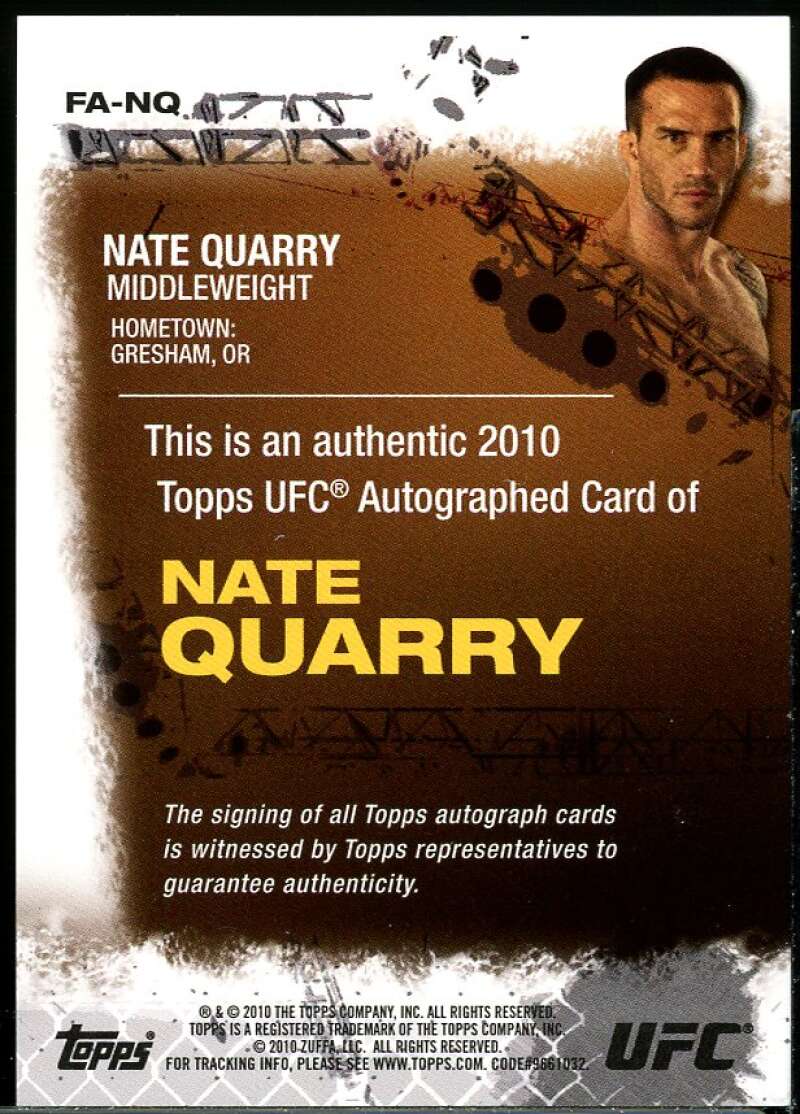 Nate Quarry Card 2010 Topps UFC Autographs #FANQ Image 2