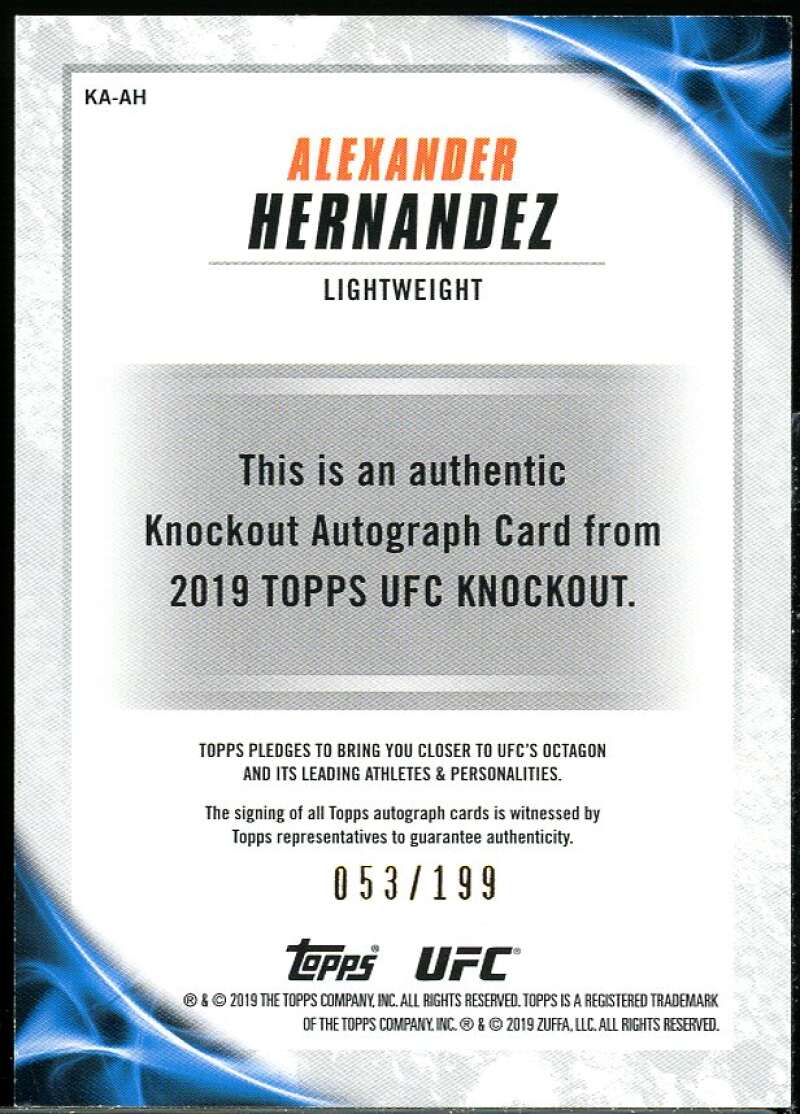 Alexander Hernandez Card 2019 Topps UFC Knockout Autographs #KAAH /199 Image 2
