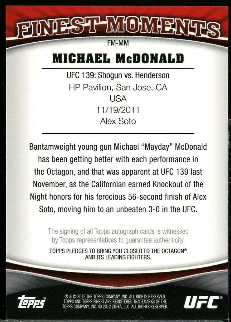 Michael McDonald Card 2012 Finest UFC Finest Moments Autographs #FMMM Image 2