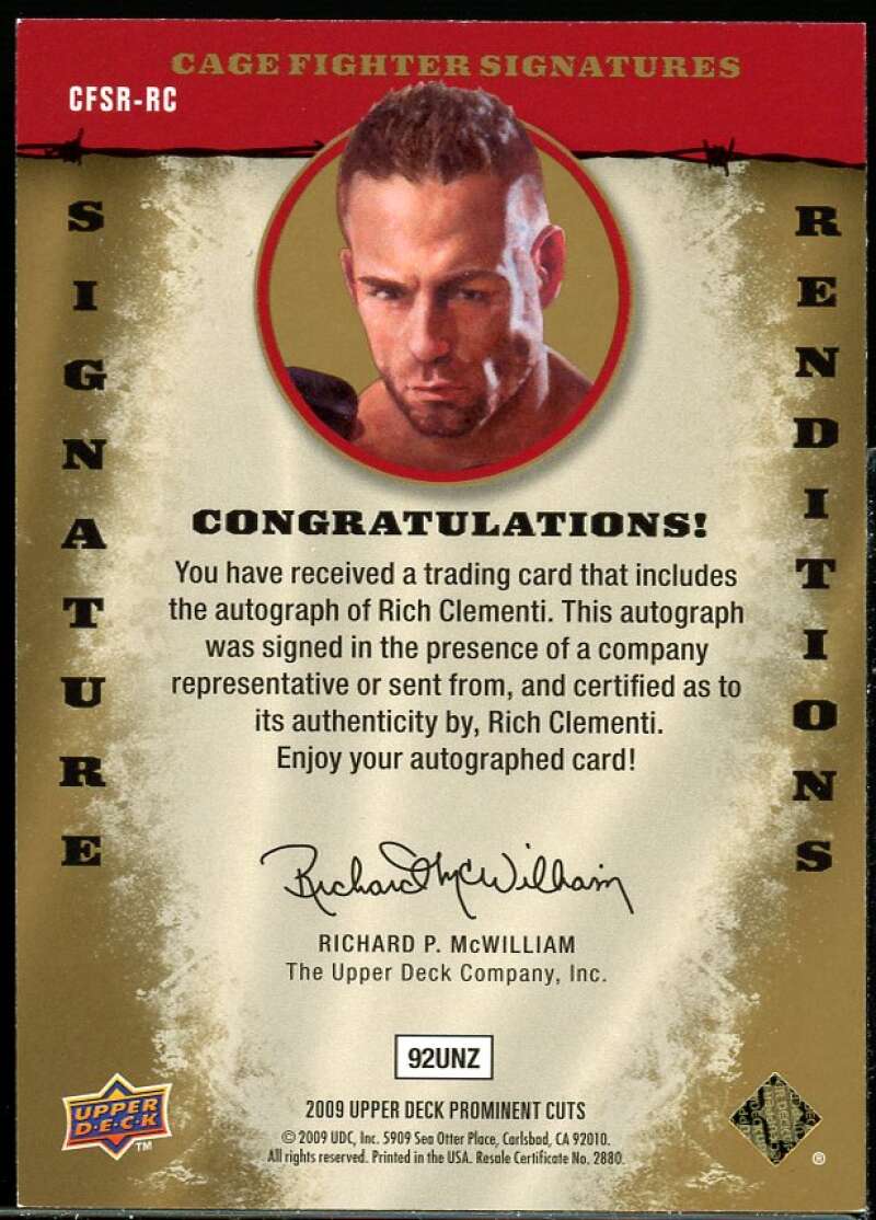 Rich Clementi 2009 UD Prominent Cuts Cage Fighter Signature Renditions #CFSRRC Image 2