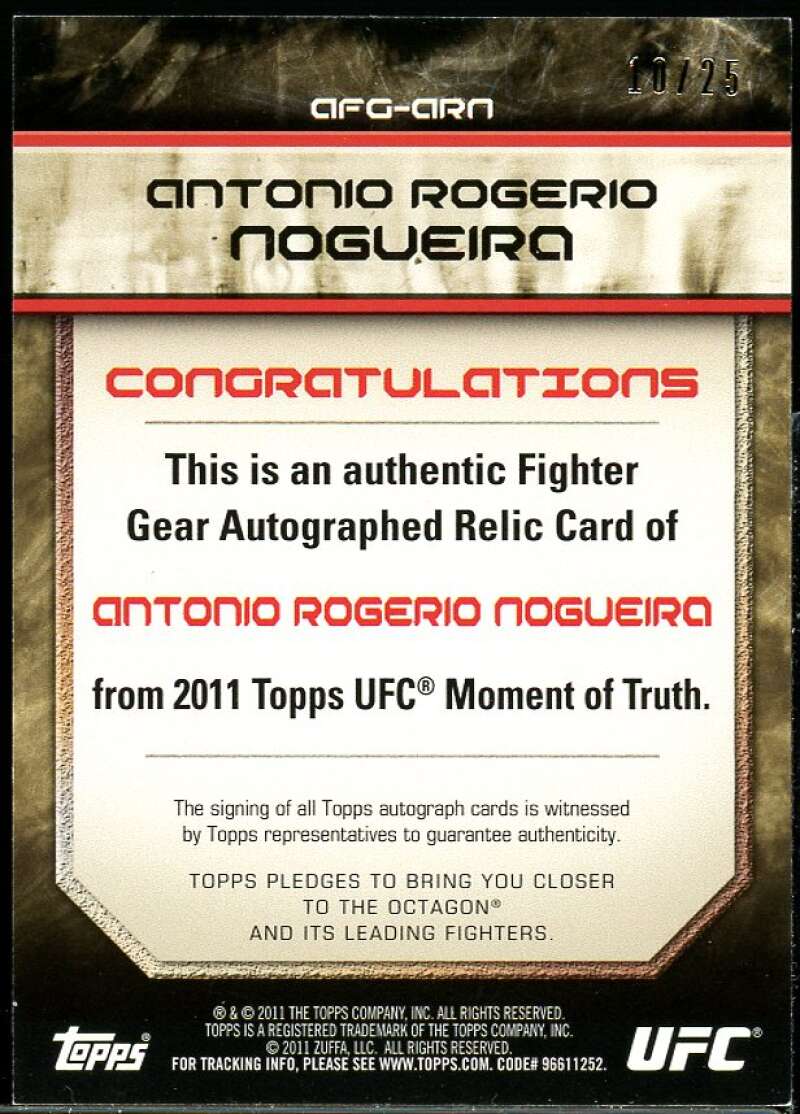 Antonio Rogerio Nogueira 2011 Topps UFC Moment Truth Fighter Relics Auto #AFGARN Image 2