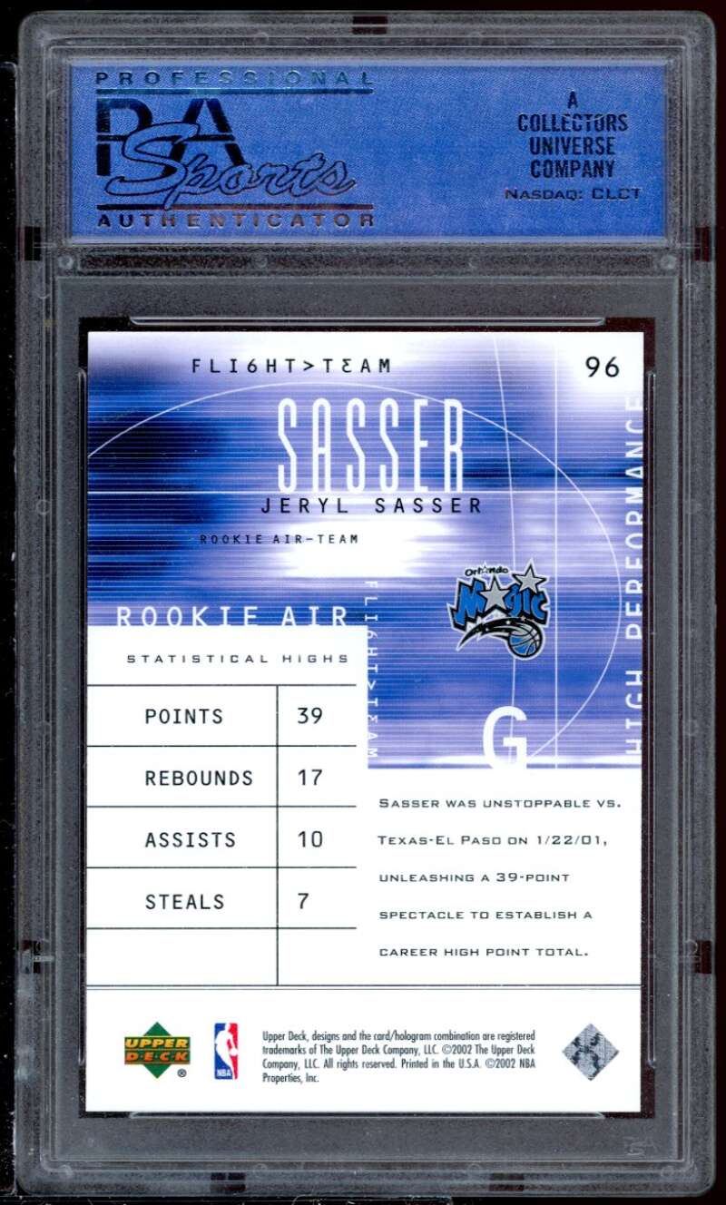 Jeryl Sasser Rookie 2001-02 U.D. Flight Team Rookie Air-Team 3 #96 PSA 10 Image 2