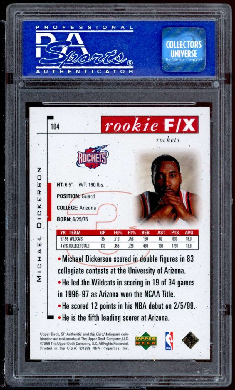 Michael Dickerson Rookie Card 1998-99 Sp Authentic #104 PSA 8 Image 2