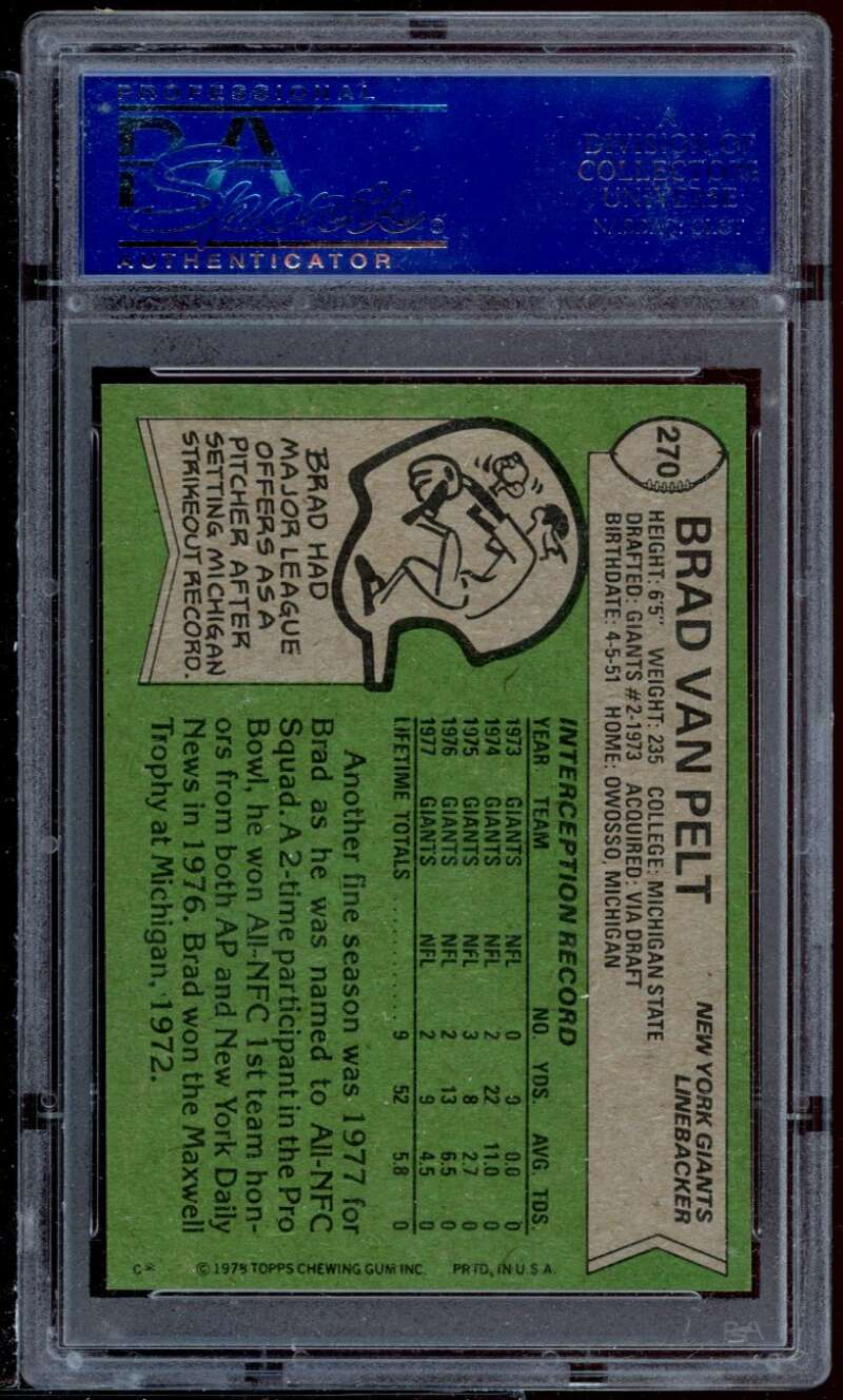 Brad Van Pelt Card 1978 Topps #270 PSA 5 Image 2