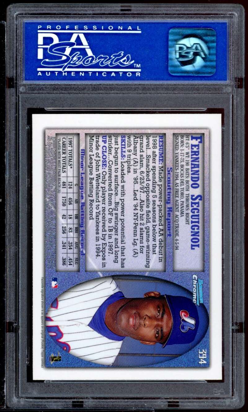 Fernando Seguignol Rookie Card 1998 Bowman Chrome #394 PSA 9 Image 2