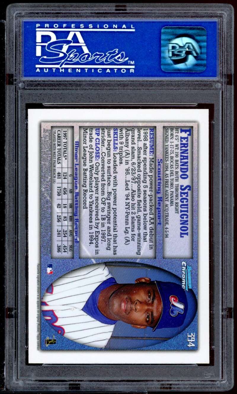 Fernando Seguignol Rookie Card 1998 Bowman Chrome #394 PSA 9 Image 2