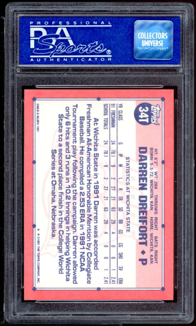 Darren Dreifort Rookie Card 1991 Topps Traded 54 #34T PSA 8 Image 2