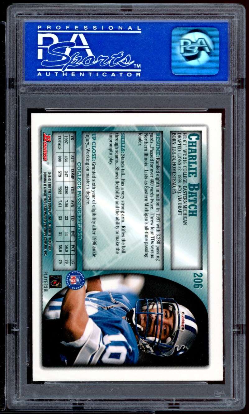 Charlie Batch Rookie Card 1998 Bowman #206 PSA 8 Image 2