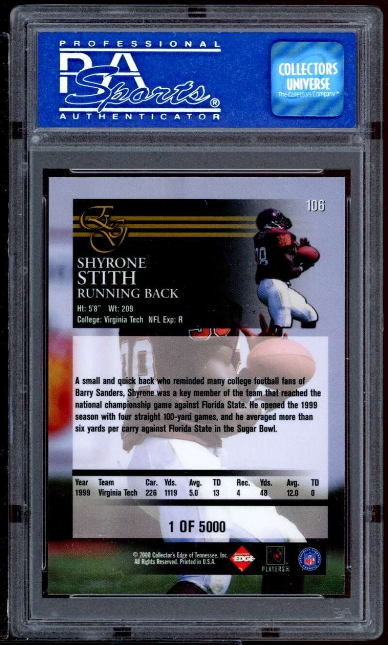 Shyrone Stith Rookie Card 2000 Coll. Edge Graded Uncirculated #106 PSA 9 Image 2