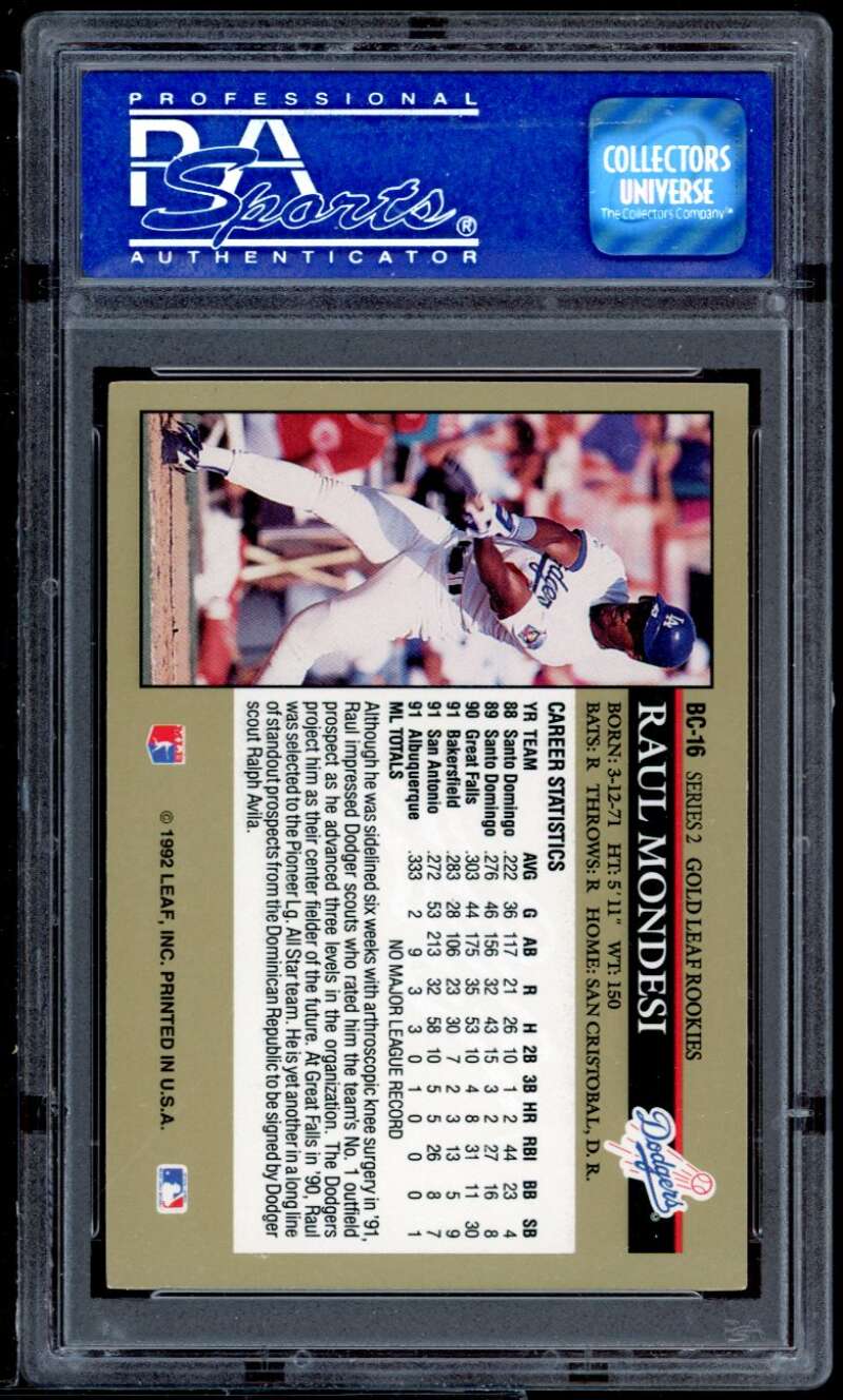 Raul Mondesi Rookie Card 1992 Leaf Gold Rookies #Bc16 PSA 7 Image 2