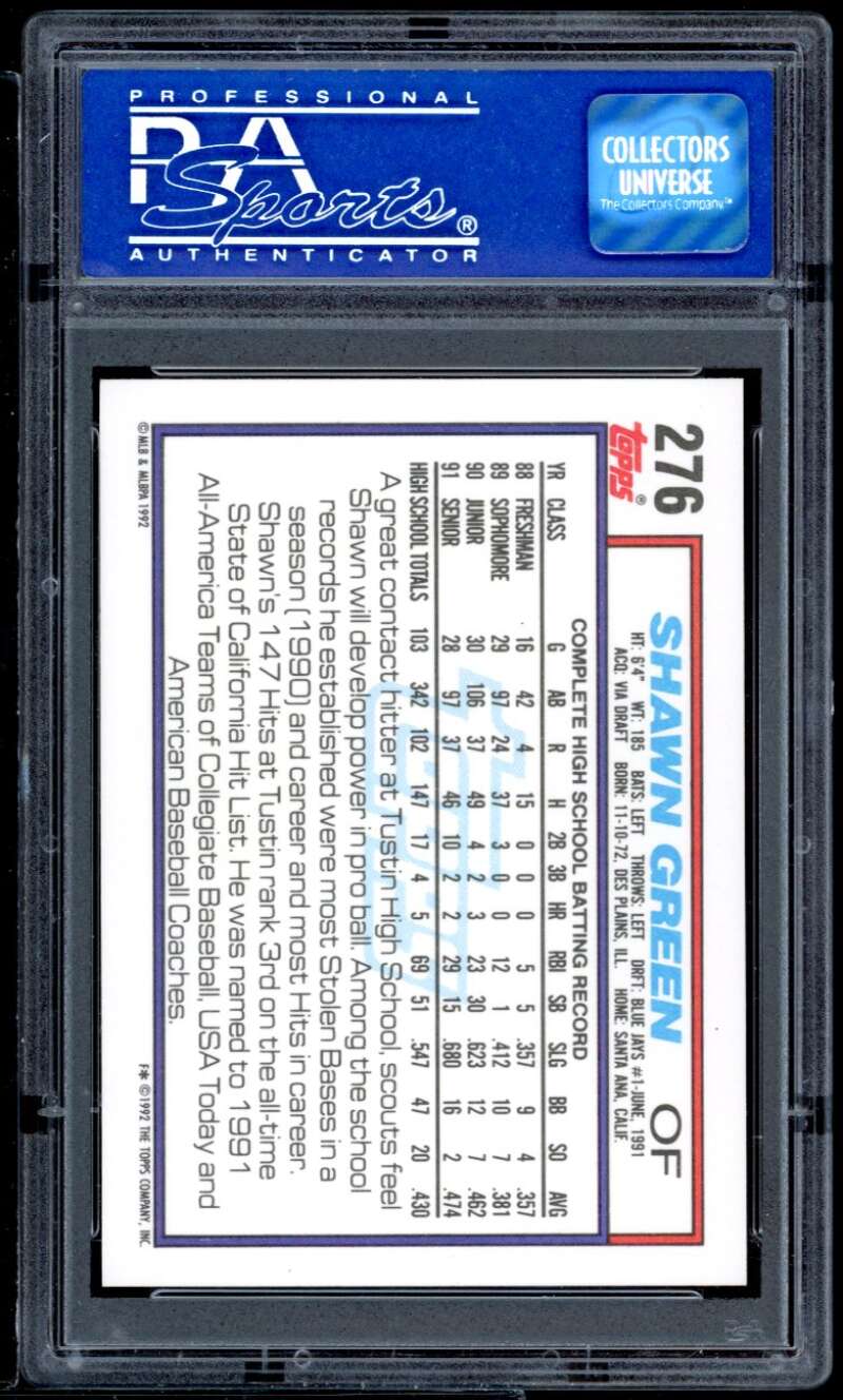 Shawn Green Rookie Card 1992 Topps #276 PSA 8 Image 2